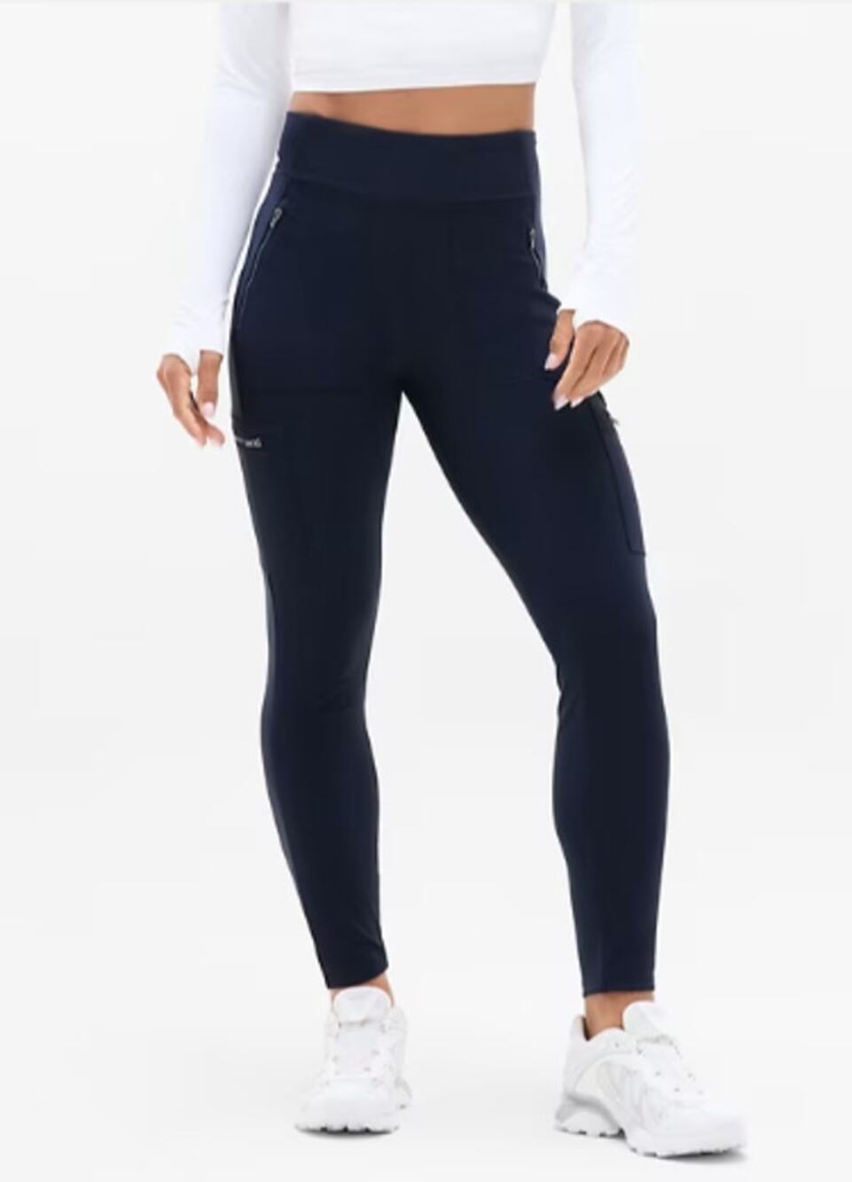 Athleta 10 TALL Headlands Hybrid High Rise Cargo Legging pant navy blue stretch